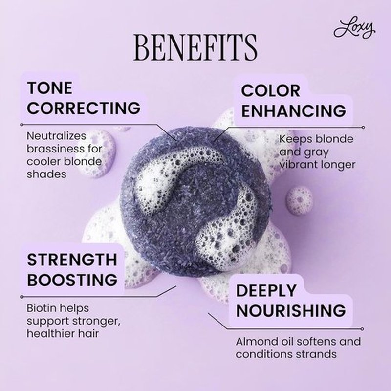 Loxy Purple Toning Shampoo Bar - Biotin & Almond Oil for Blonde/Grey Hair | Vegan, Cruelty-Free, Zero Waste