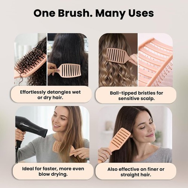 Herstyler Vented Hair Brush - Fast Detangling & Blow Drying - Curved Paddle for Thick, Curly Hair - Peach