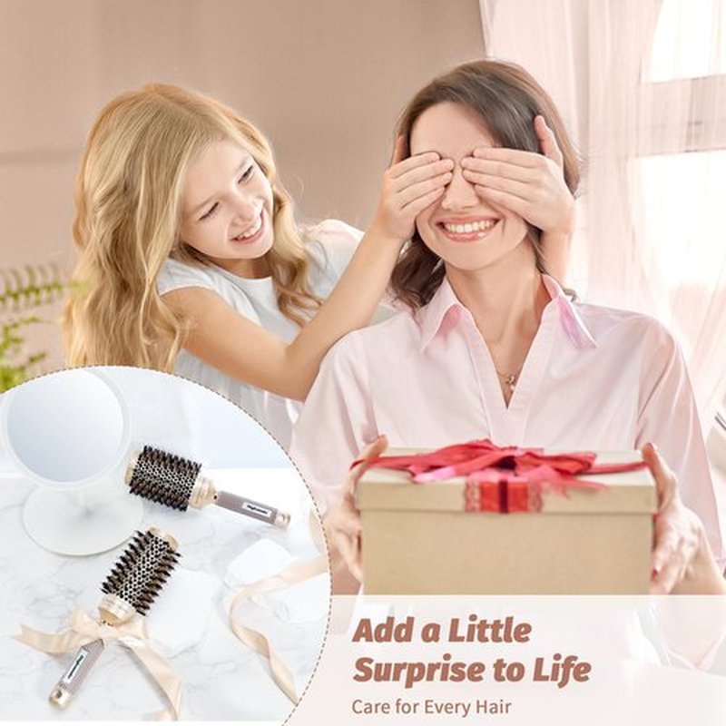 Large Round Brush for Blow Out, (2.7 Inch, 65mm Barrel) Nano Thermal Ceramic & Ionic Tech Round Barrel Roller Hair Brush with Boar Bristles for Blow Drying and Styling