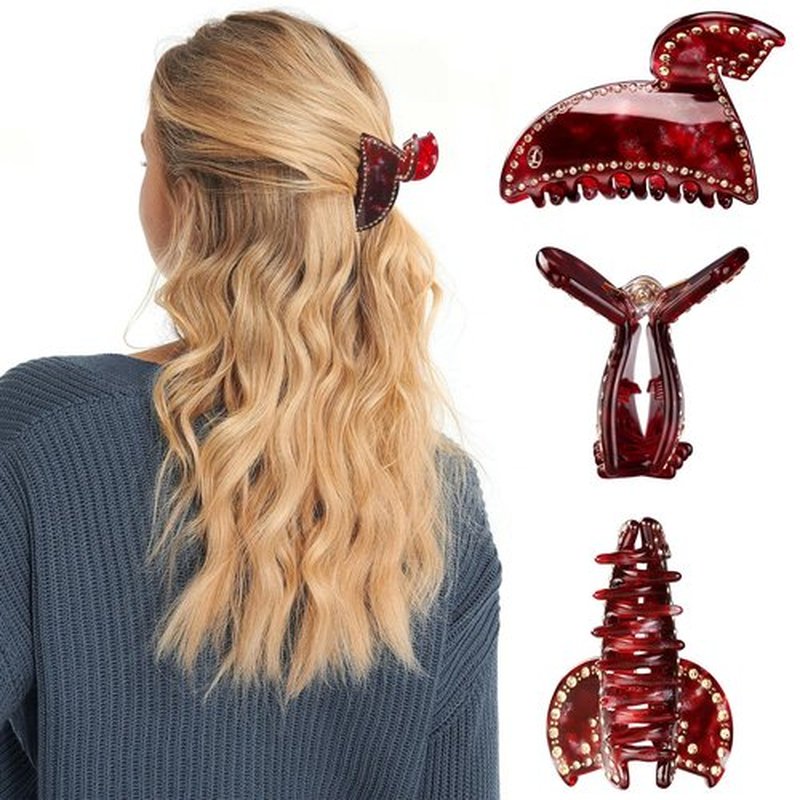 LOVIME Red Hair Clips for Women, Luxury 3 Inch Cute Claw Clips for Thin & Medium Thick Hair Girls, No Slip French Hair Clip, Durable Acetate Hair Accessories for Birthday Horse Gifts for Women