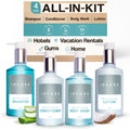1-Shoppe Infuse 4 Piece Ecobox All-In-Kit | White Tea and Coconut Soap | 1 Shampoo, 1 Conditioner, 1 Body Wash and 1 Lotion | 10.14 oz Hotel Soaps and Toiletries Bulk | Personal Care Products