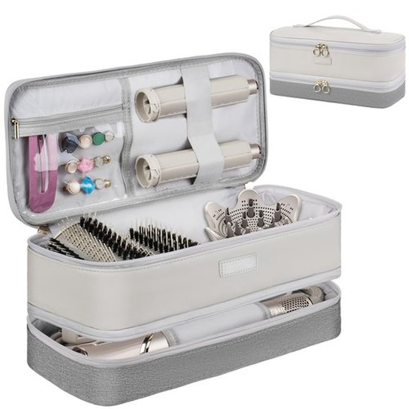 Travel Carrying Case Compatible with Shark Flexstyle/FlexFusion/Hair Dryer,Double-Layer Hair Hot Tools Storage Bag Fits for Dyson Airwrap Styler/Supersonic Hair Dryer and Attachments,Grey-Bag Only