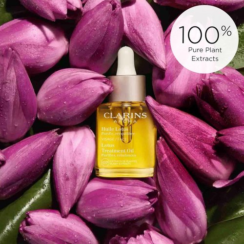 Clarins Lotus Face Oil Treatment - Hydrates & Balances Skin | Tightens Pores & Minimizes Fine Lines | 100% Natural Plant Extracts