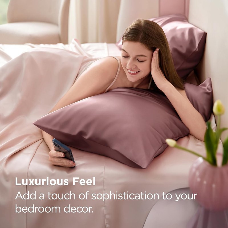 Bedsure Satin Pillowcase Set of 2 | King Size Nostalgia Rose - Silky Soft for Hair & Skin, 20x36 Inches