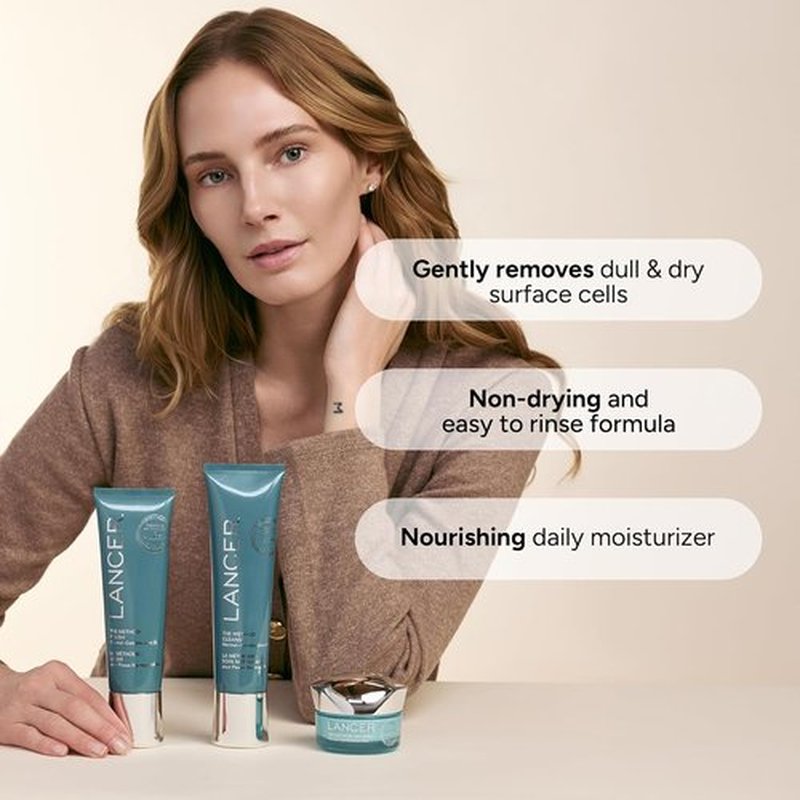 Lancer Skincare The Method Intro Kit - 3-Step Anti-Aging Facial Exfoliator, Cleanser & Moisturizer for Radiant Skin