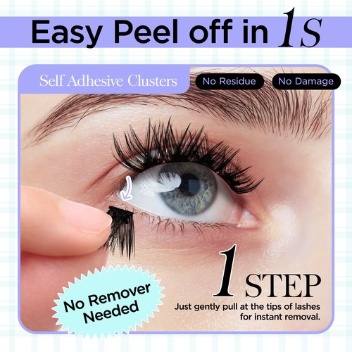 Self Adhesive Lash Clusters, Winkgiggle 100pcs No Glue Needed Self Adhesive Eye Lashes Clusters, Reusable Pre-Glued Lashes No Remover No Residue for Beginners（Volume-Mixed）
