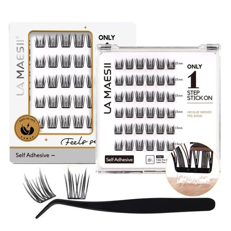 LA MAESII Self Adhesive Lash Clusters, Press-On Lashes No Glue Needed Pre Glued Eyelash Clusters Wispy Cluster Lashes,Individual Lash Kit, ULTRA-THIN&LIGHT Reusable No Residue(SA04)