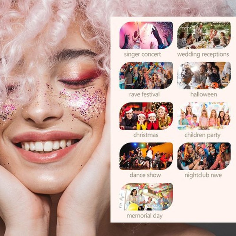 SUMEITANG 6PCS Pink Face Body Glitter Gel，Mermaid Holographic Sequins Chunky Glitter Paint for Party Singer Concerts Music Festival Rave Accessories for Girls Women Face Body Hair Sparkling Makeup
