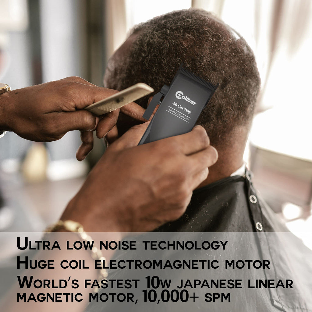 Caliber Pro - .50 Cal Limited Edition Clipper - Long Lasting 8+ Hours of Power - Ultra Low Noise Technology - Rechargeable Powerful Battery - Easy Zero Gap Cut - Hair Grooming Tool for Men (Black)