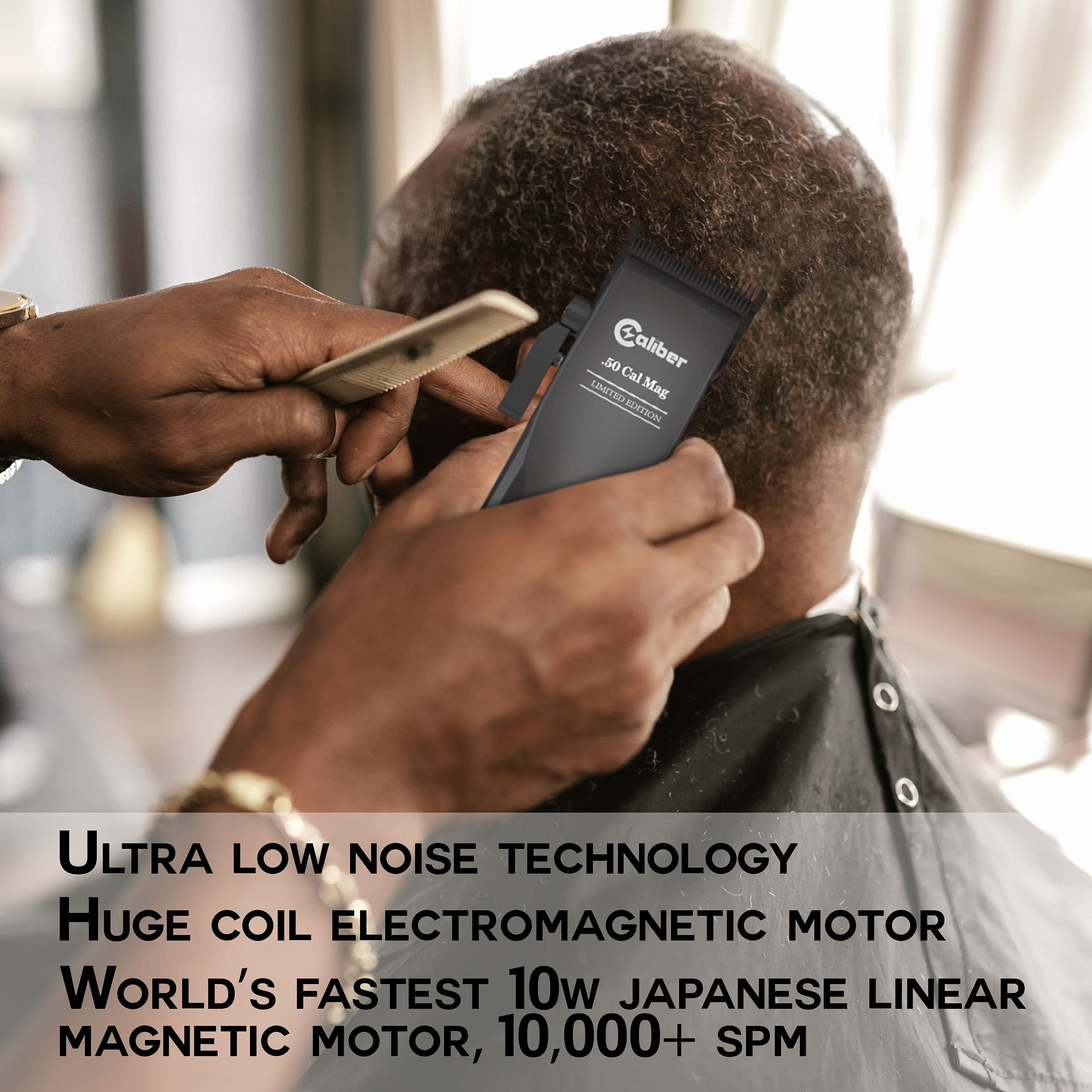 Caliber Pro - .50 Cal Limited Edition Clipper - Long Lasting 8+ Hours of Power - Ultra Low Noise Technology - Rechargeable Powerful Battery - Easy Zero Gap Cut - Hair Grooming Tool for Men (Black)
