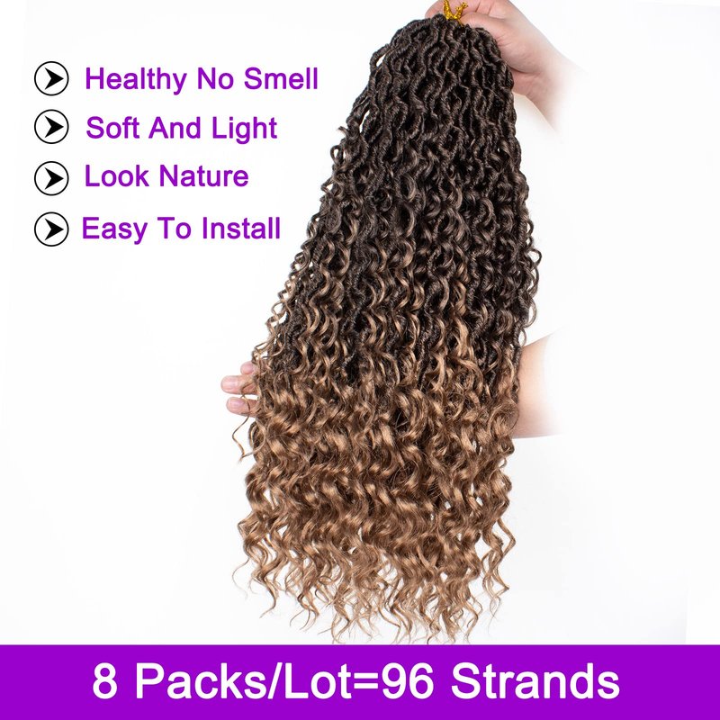 ZRQ 30 Inch Goddess Locs Crochet Hair 8Packs Boho Faux Locs Croceht Braids, Pre Looped Long Bohemian Locs Crochet Hair Ombre Hippie Locs Hair Extension T27#