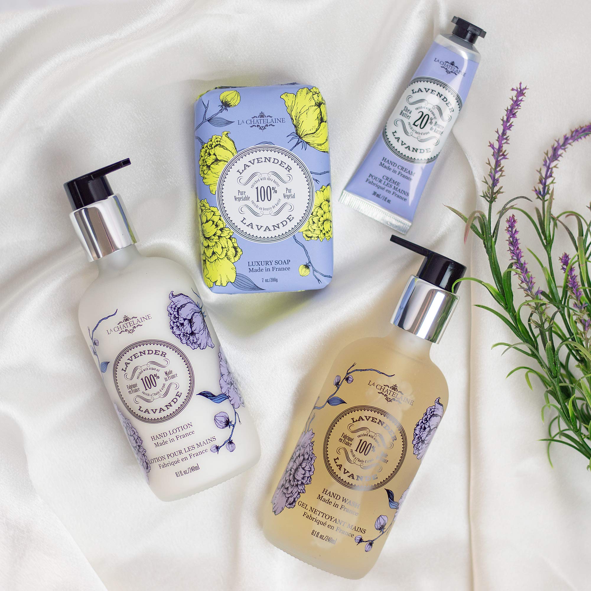 La Chatelaine Luxury Bar Soap Trio Gift Set Tin | Made in France | Natural and Organic | Shea Butter Formula | 3 x 7 oz / 200g - Lavender Soap Trio (Lavender, Lychee Bilberry, Lemon Verbena)