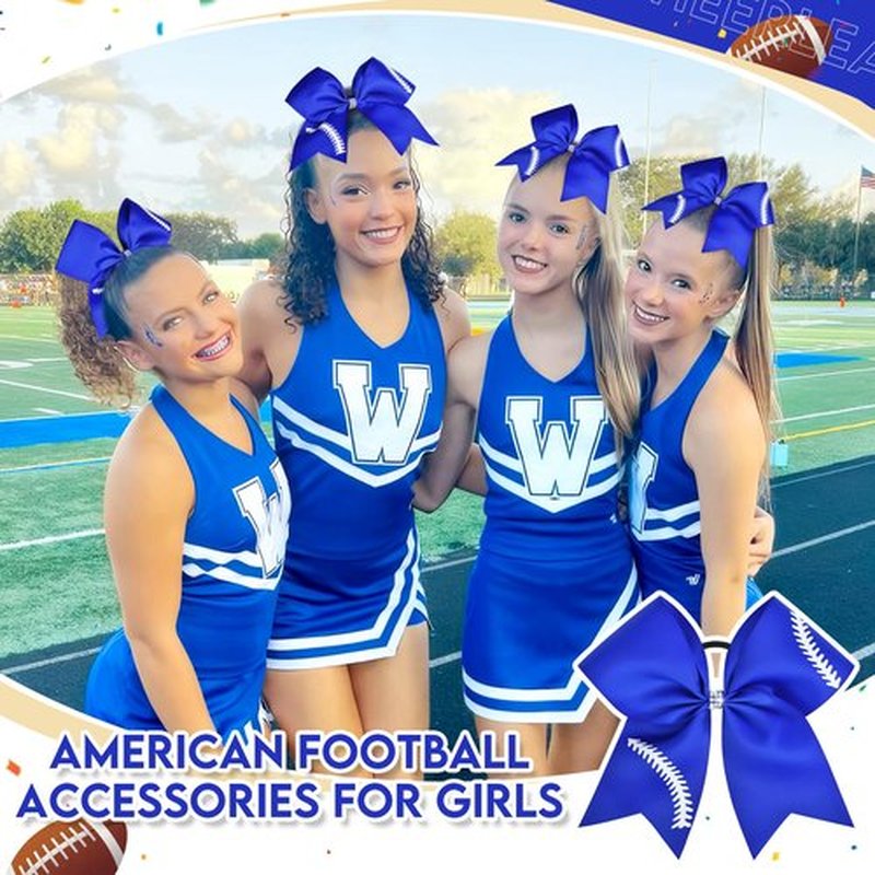 8 PCS Softball Bows 8" Softball Cheer Bows Bulk Hair Bows Cheerleading Sports Cheerleader Ponytail Holder Softball Accessories for Girls College Competition Blue
