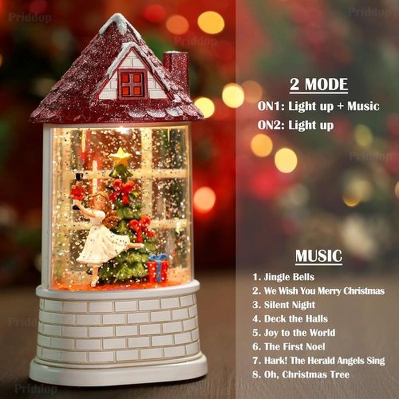 Priddop Nutcracker Snow Globe | Musical Ballerina Christmas Decoration with Swirling Glitter