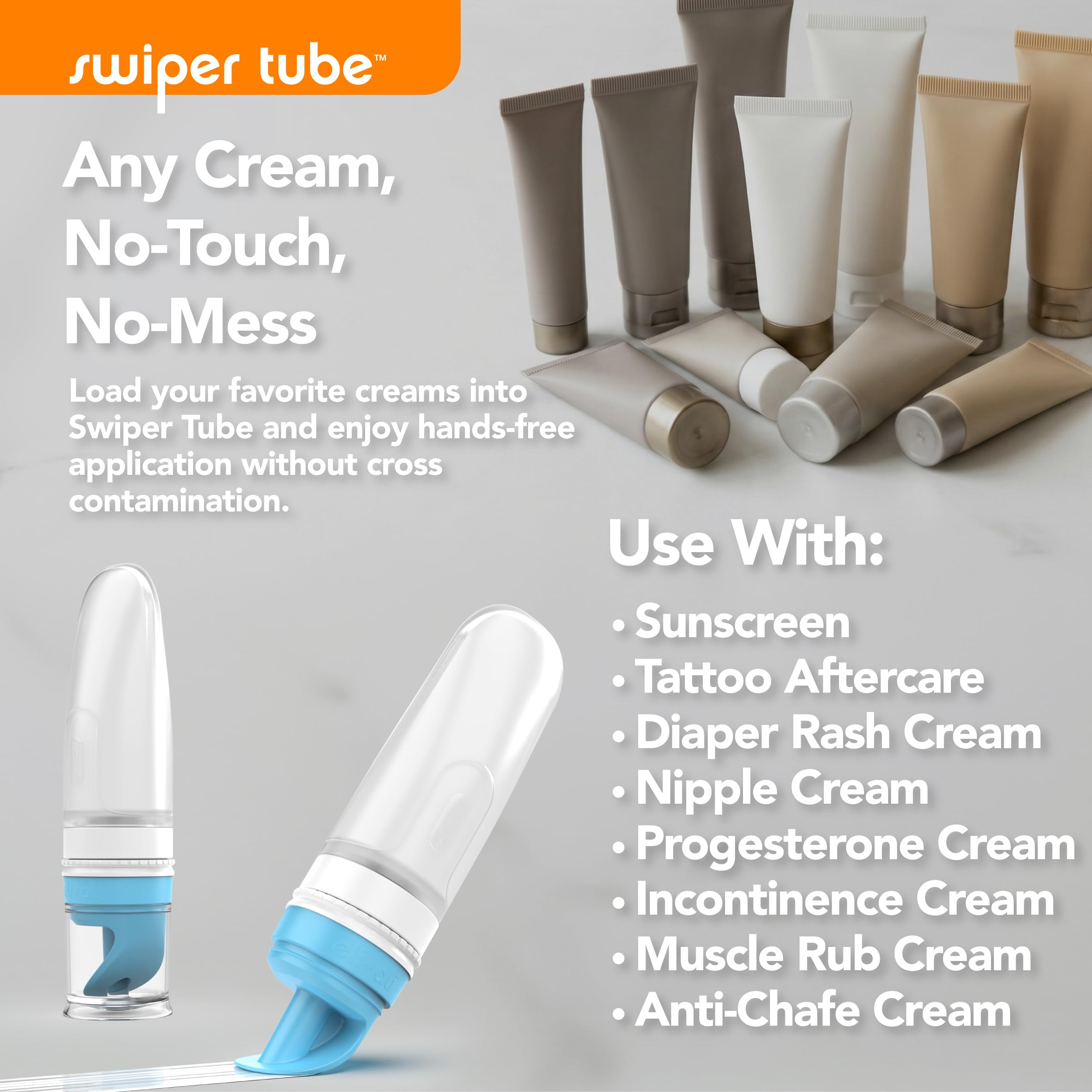 Eli & Ali Swiper Tube - No-Touch Cream Applicator with Refillable Silicone Cream Dispenser for Sunscreen, Diaper Rash, Tattoo Aftercare, Nipple, Progesterone & More - TSA Friendly - Grey, 1 Pack