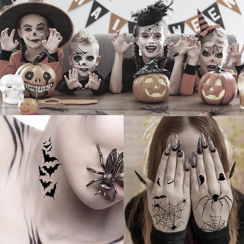 Hotoyannia 22 Sheets 110 PCS Halloween Face Temporary Tattoos Stickers, Halloween Face Fake Tattoos Spider Web Bat Eyeliner Eye Shadow Tattoos Halloween Makeup Kit For Women Girls Masquerade Party