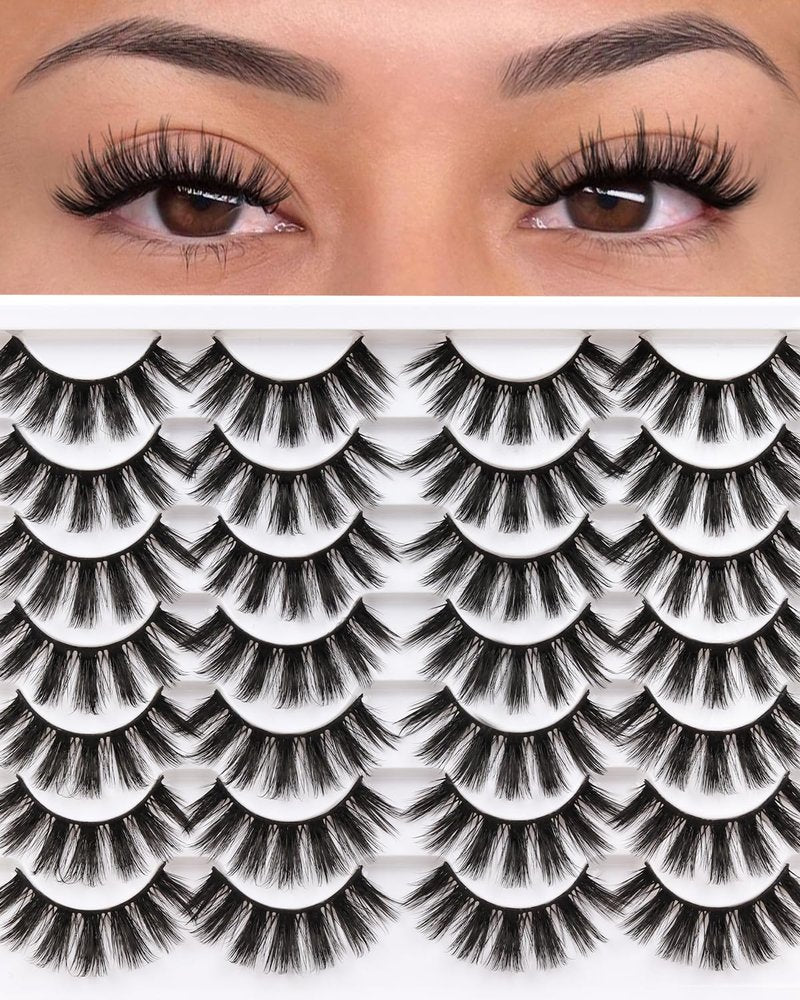 Veleasha Lashes 3D Faux Mink Lashes Fluffy False Eyelashes Natural Look 14 Pairs Lashes Pack Luxury Wispy Fake Eyelashes (3D07)