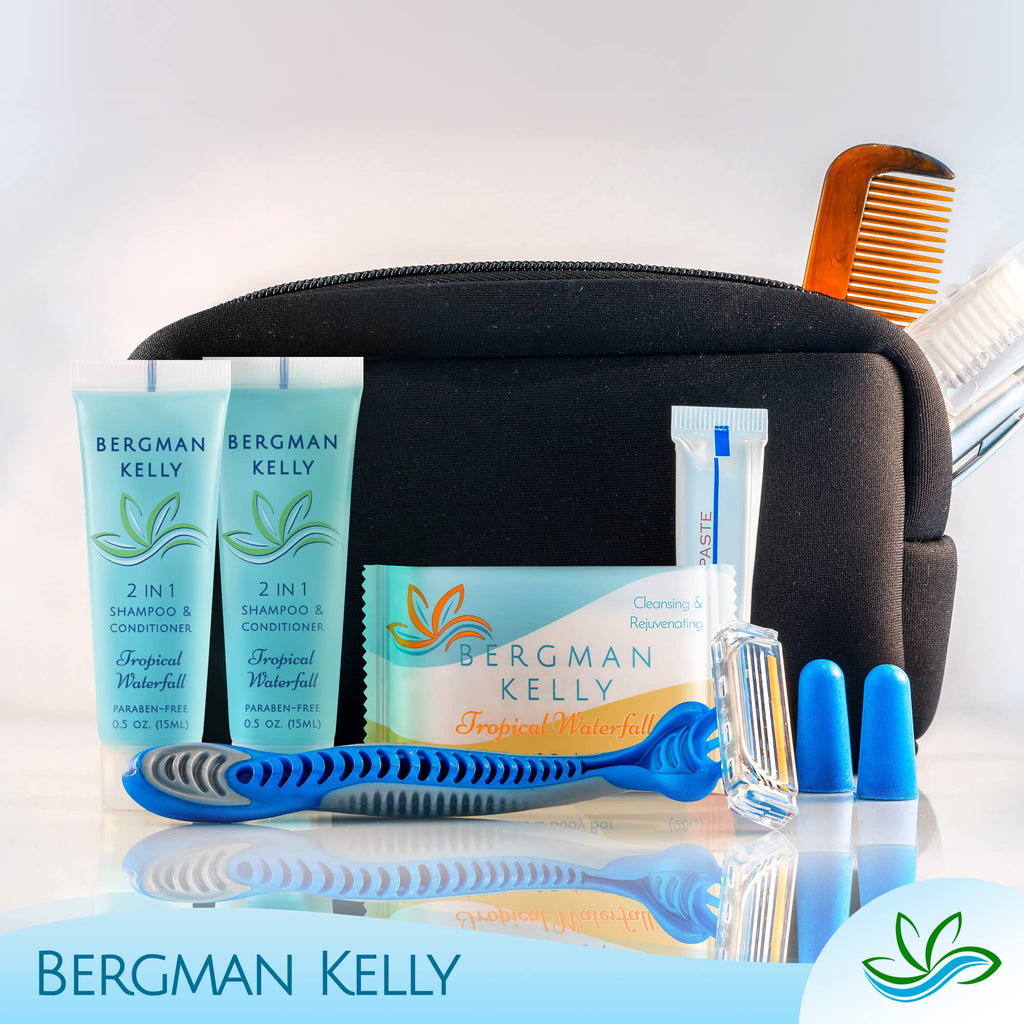 Bergman Kelly - Travel Size 2 in 1 Shampoo & Conditioner - 0.5 fl oz, 200 PK, Tropical Waterfall - Delight Your Guests w/Invigorating & Refreshing Shampoo Amenities - Small Hotel Toiletries in Bulk
