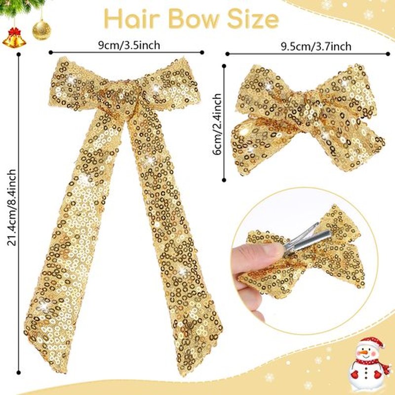 NCMAMA 4 PCS Gold Glitter Hair Bows for Girls Alligator Clips Sparkly Sequin Hair Accessories for Kids Toddler Women on Birthday Wedding Christmas and Party