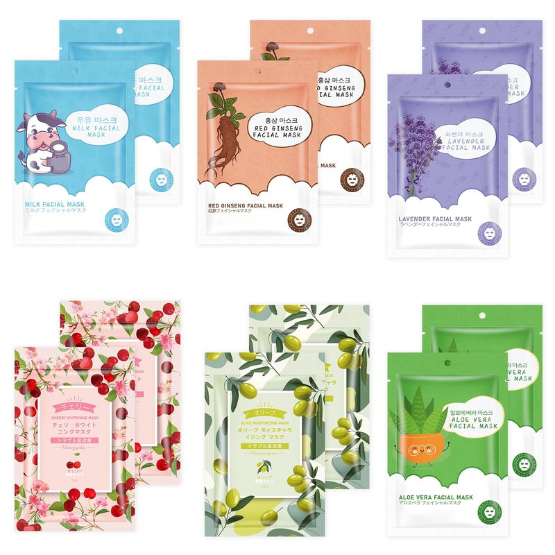 GUOYAOLIFU 12 Pack Sheet Face Masks Skincare for Women,Hydrating Face Masks Suitable for Dry Sensitive Skin,Bulk Facial Mask Gifts Set for Skin Care,Home Skincare Spa for All Skin Types