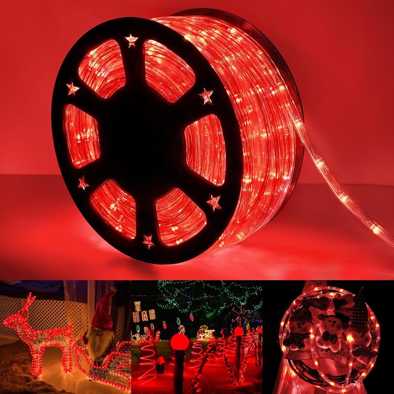 200ft LED Rope Lights by [Brand Name] - Waterproof Outdoor Lighting with 8 Modes | Flexible Tube Lights for Garden, Patio, and Party (Red)