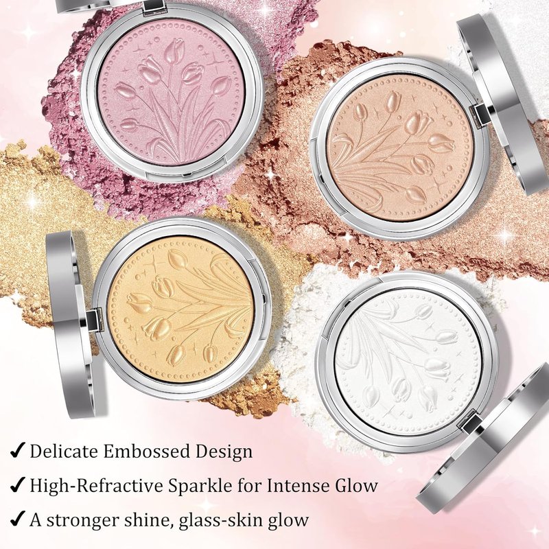 UCANBE Sparkle Bomb Highlighter - Weightless & Buildable Illuminator Palette for Face & Body | 03 Rose Glow