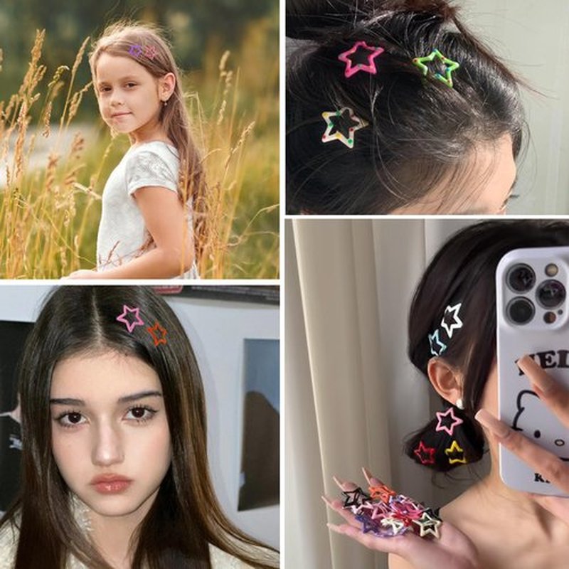 CYBAUG 60 Pcs Y2K Star Hair Clips for Girls – Cute Candy Color Hair Accessories, Star Barrettes for Everyday Wear and Parties