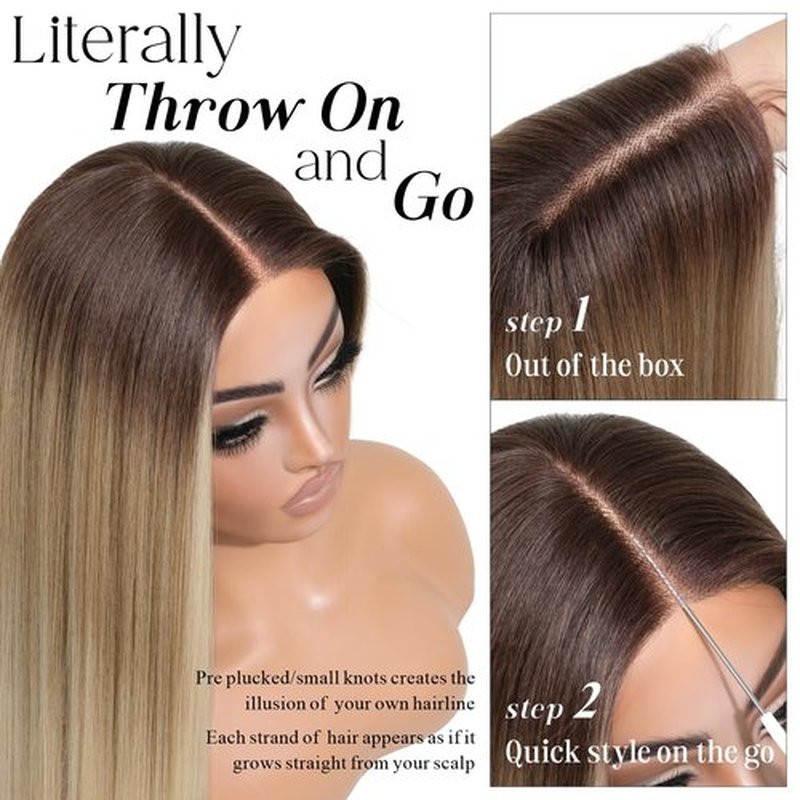 ENCOUNTERU Ombre Blonde Lace Front Wig for Women Synthetic Lace Straight Wigs PrePlucked Ready to Wear Glueless Wig 13X5X1 Lace Wig Dirty Blonde 26inch