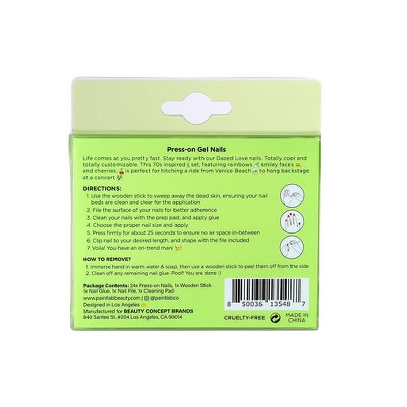 PaintLab Press-On Nails Manicure Kit, Limoncello - Almond, 24-Piece Set, Long-Lasting Fake Nails with Glue, File, Prep Pad & Cuticle Stick