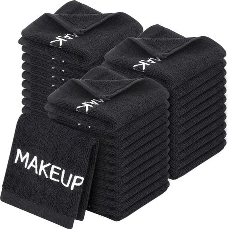 Riakrum 50 Pcs Makeup Washcloths Cotton Makeup Remover Towels Cosmetic Face Towel Absorbent Soft Facial Towels for Women Girls Face Cleansing Skin Care Gifts, 9.8 x 9.8 Inch (Black)