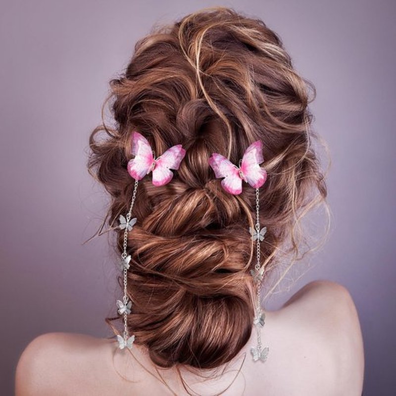 PAGOW 8 Pcs Butterfly Hair Tassel Clips Cute Alligator Barrettes Valentines Wedding Prom Birthday Hairpin Accessories for Women (Blue Purple Pink Gradient2)