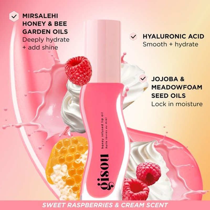 Gisou Honey Infused Lip Oils – Gloss Hour Edition – Hydrating, Non-Sticky Lip Gloss Set with Raspberry Swirl, Bee-llini Peach & Glazed Plum, All Lip Types, Perfect As Valentine Gifts