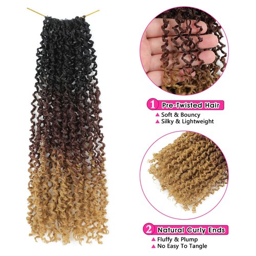 NAYOO Pre-Looped Yanky Twist Crochet Hair - 10 Inch 8 Packs (30 Stands/Pack) Spring Mini Twist Short Bob Passion Twist with Curly Ends Synthetic Pre-Looped Crochet Hair for Black Women