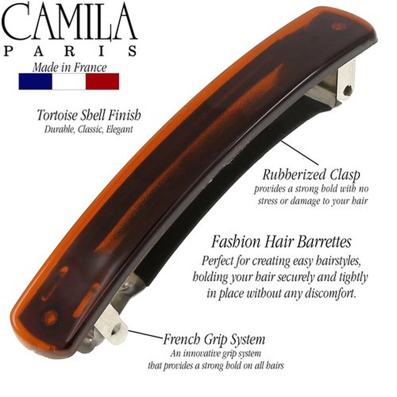Camila Paris CP3557 French Hair Barrette Clip for Girls, Tortoise Shell, Automatic Metal Clasp Strong Hold Grip Hair Clips for Women, No Slip Durable Styling Girls Hair Accessories, Made in France