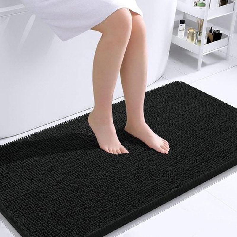 OLANLY Bathroom Runner Rugs - Extra Soft Chenille Bath Mats | Quick Dry, Machine Washable, 44x24 Inches, Black