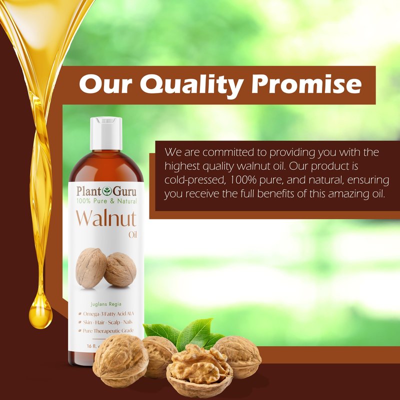 Walnut Oil 8 fl. oz. - Cold Pressed 100% Pure Natural - Skin, Body, Face, and Hair Growth Moisturizer. Great For Creams, Lotions, Lip balm and Soap Making.