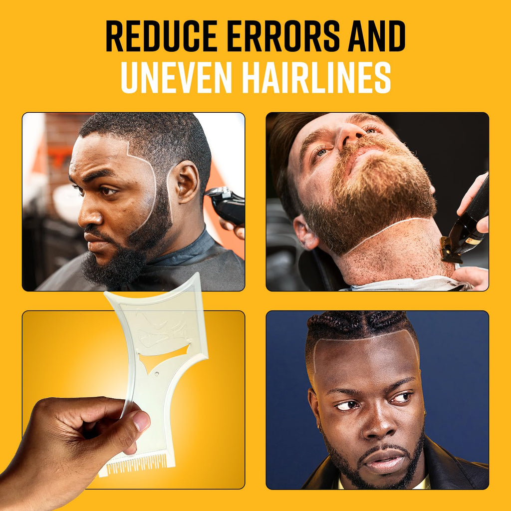 The Cut Buddy PLUS Beard Shaping Tool, Clear Template with Built-in Comb and Bonus Pencil, Ideal for Hairline, Beard, and Mustache Trimming