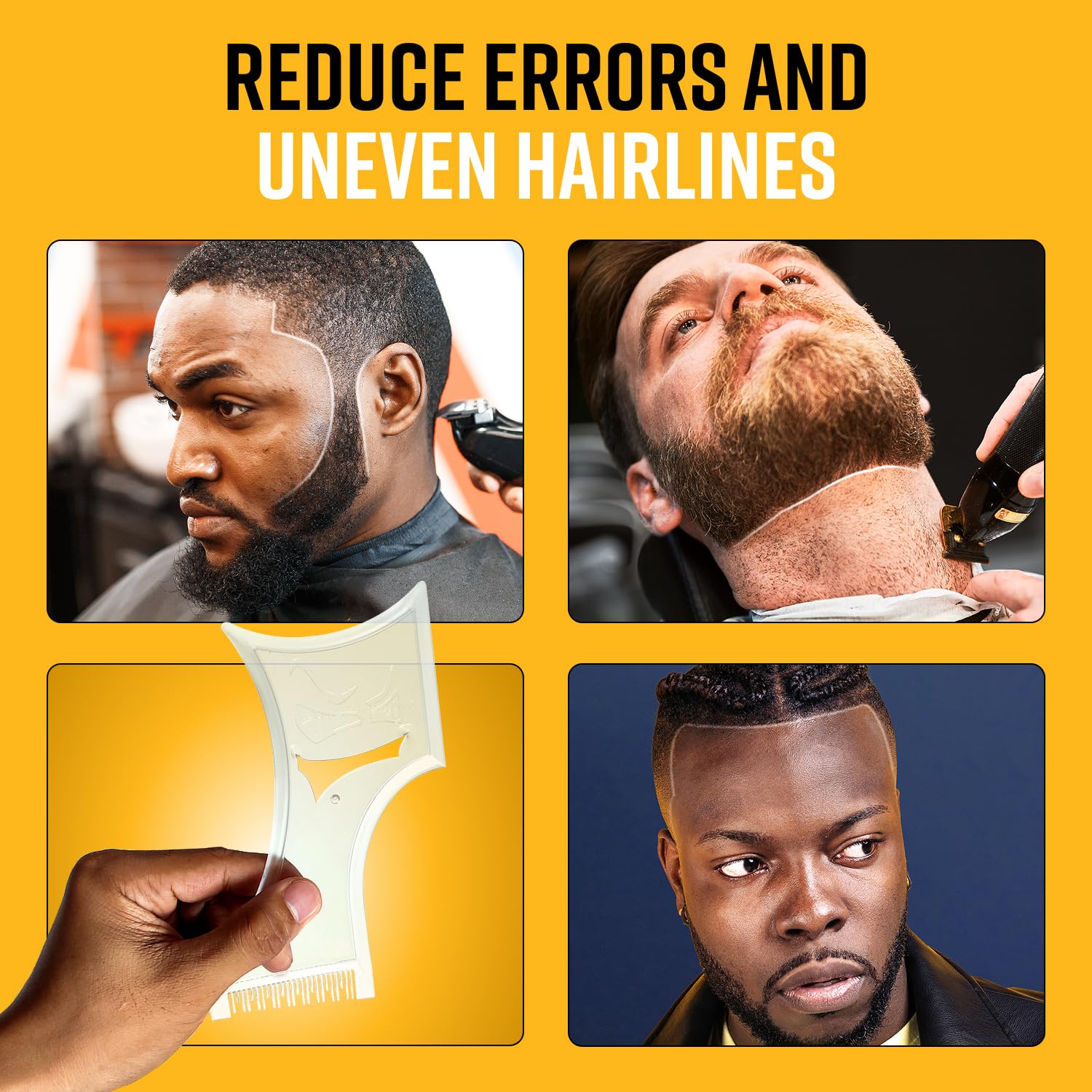The Cut Buddy PLUS Beard Shaping Tool, Clear Template with Built-in Comb and Bonus Pencil, Ideal for Hairline, Beard, and Mustache Trimming