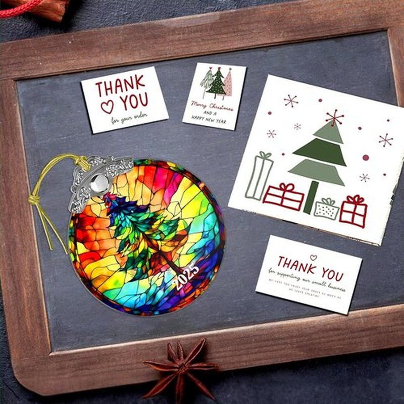 Stained Glass Efections Christmas Ornament - 2D Acrylic Art for Tree Decor | Perfect White Elephant Gift