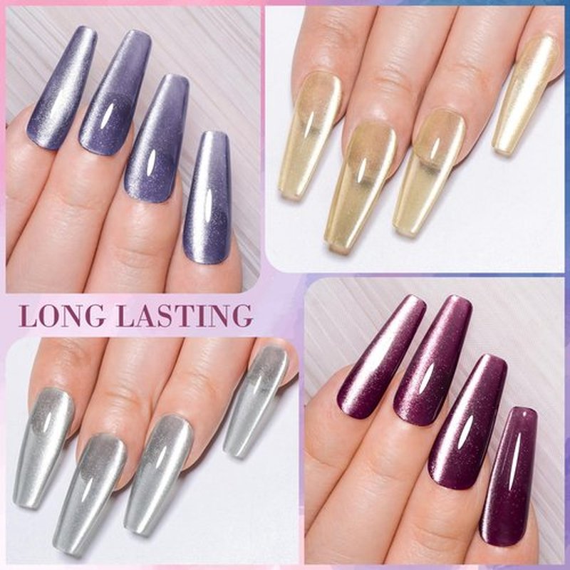 MSRUIOO Glass Cat Eye Gel Nail Polish Set, Crystal Magnetic Gel Polish, Soak Off Cateye Nail Polish Nail Art Gift Kit with Magnet Stick