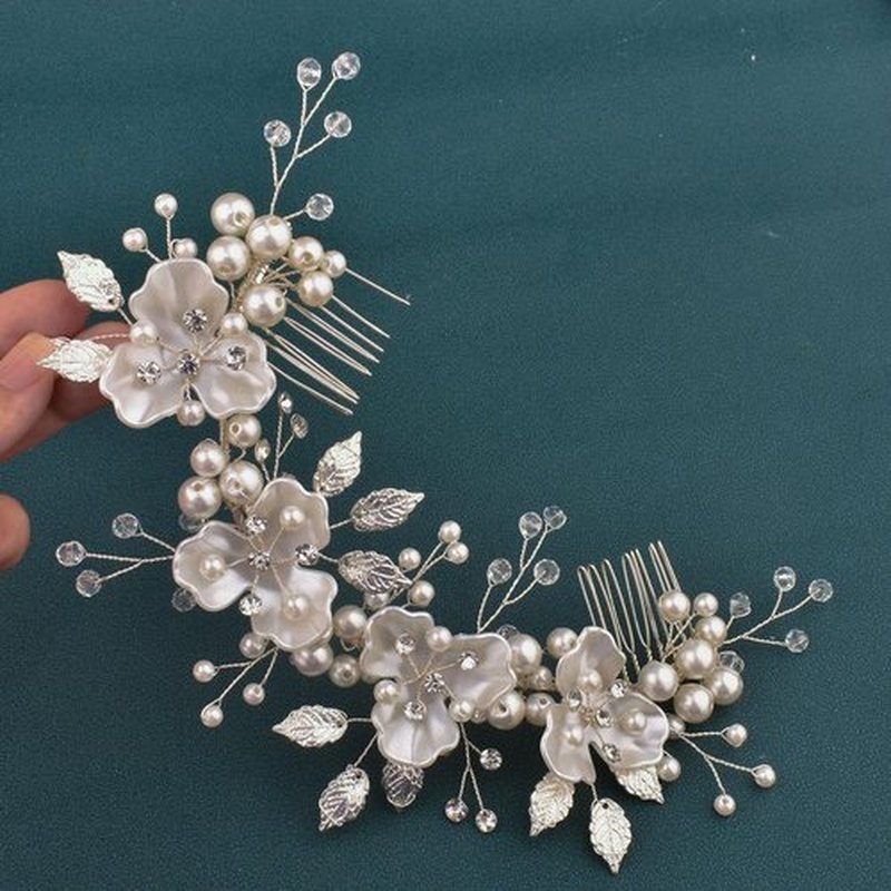 Mpoikba Bridal Hair Accessories, Pearl Adorned Wedding Hair Pieces for Brides, Flower Hair Combs for Bride