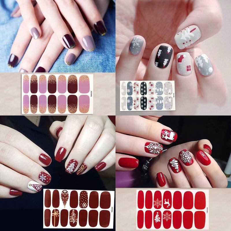 WOKOTO 20 Sheets Christmas Adhesive Nail Polish Strips with 1Pc Nail File Holiday Pack, Nail Polish Stickers Full Wraps Christmas Nail Stickers Manicure Kit Easy Nail Art Decoration Strips