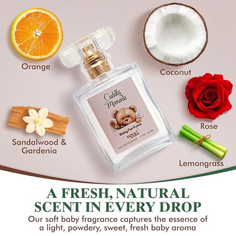Nova Scents Baby Cologne - Alcohol-Free, Hypoallergenic Floral Perfume for Toddlers | 1.7oz, 50ml - Cuddly Moments
