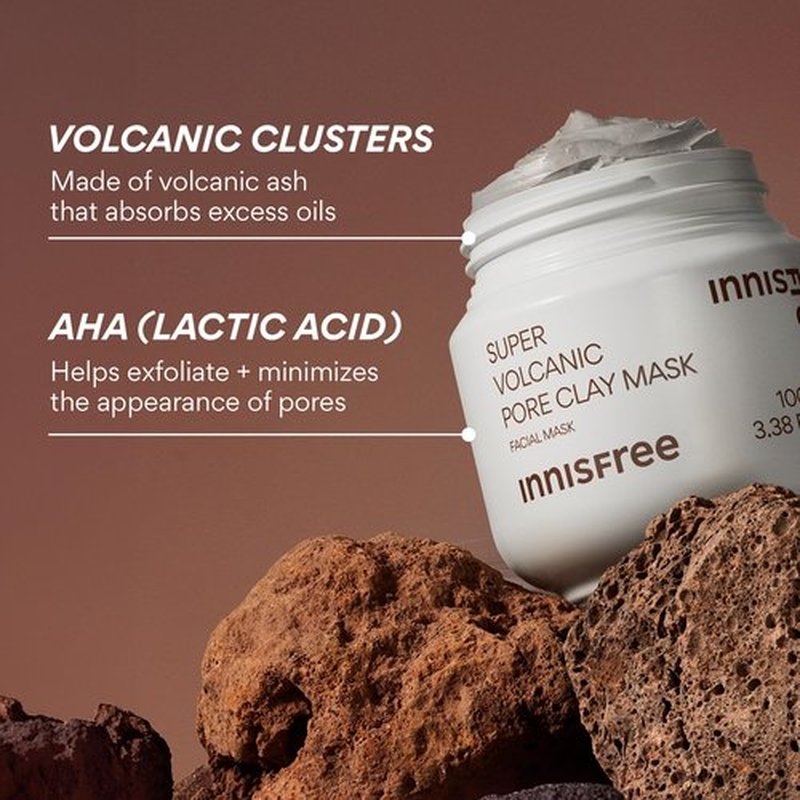 Innisfree Super Volcanic Clay Mask, Premium Korean Skincare with AHA and Natural Clusters for Deep Pore Detox, Gentle Exfoliation, Oil Control