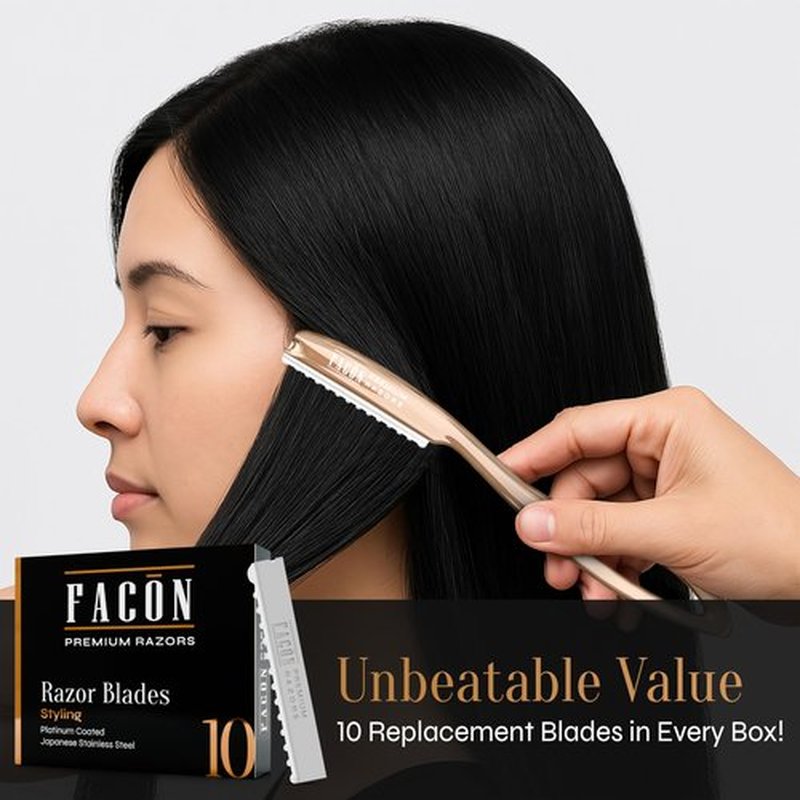 Facón Hair Razors for Cutting Hair - Professional Hair Styling Razor Kit with 11 Replacement Blades, Stainless Steel Hair Cutting Tool for Salon & Home, Premium Hair Thinning Texturizing Faether Razor