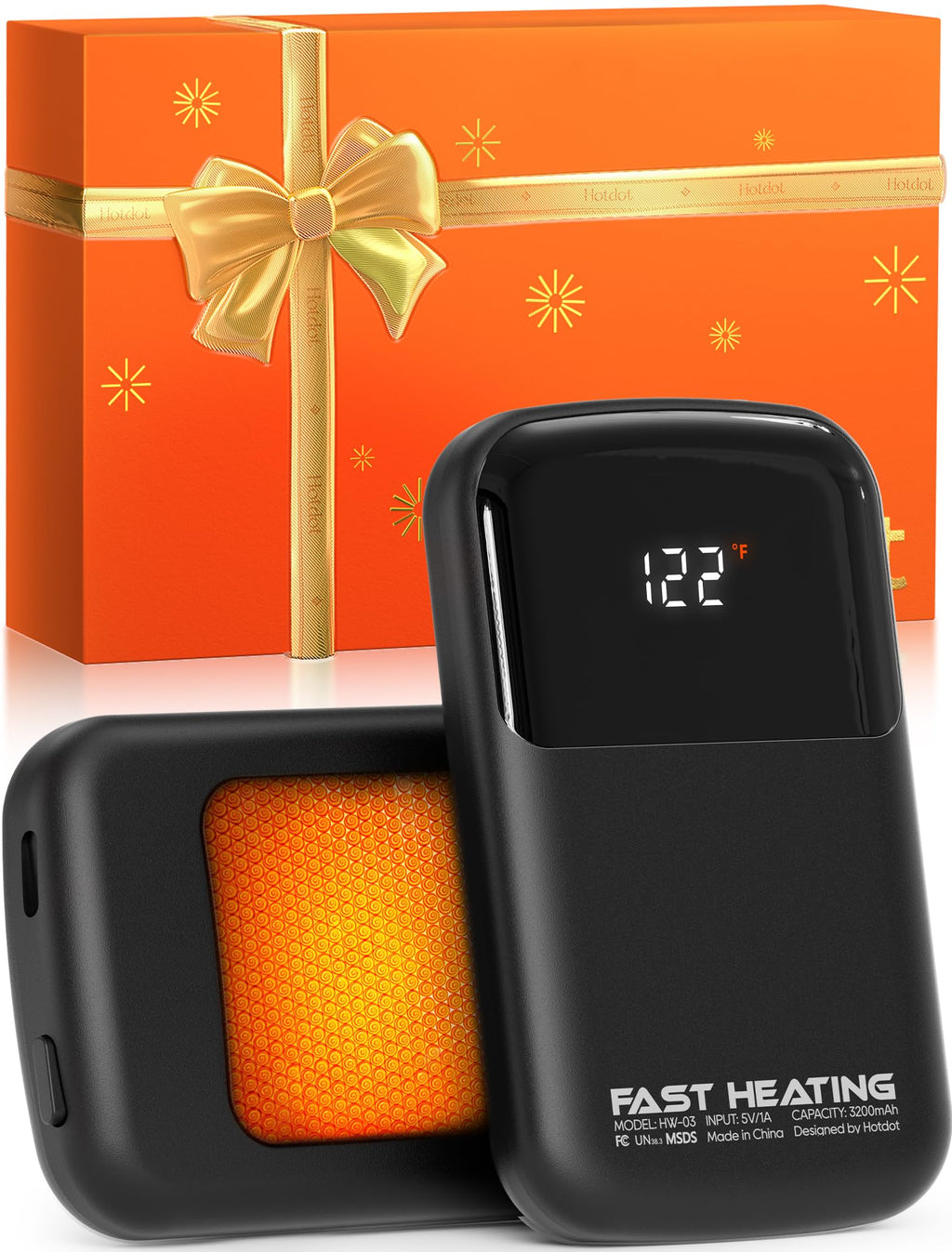 Hotdot AI Hand Warmers Rechargeable with Gift Box, 2 Pack Portable Electric Hand Warmer with LED Display Battery and Temperature, Fast Heating, for Men, Women, Hunting Camping Black