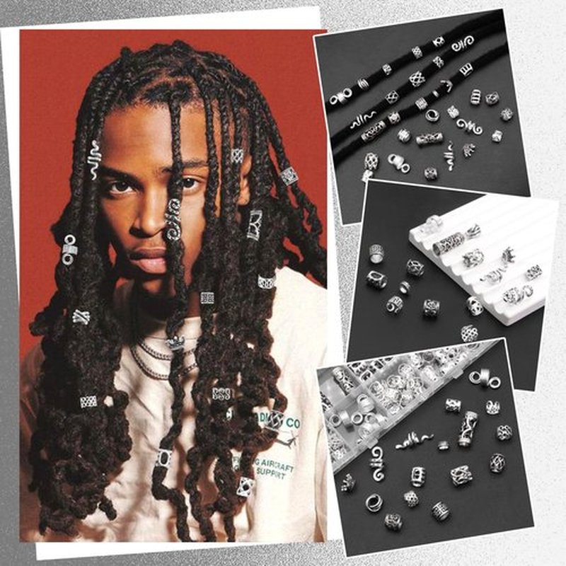 NAISKA Vikings Hair Jewelry for Braids 231Pcs Norse Runes Tube Beads Loc Dreadlock Accessories Metal Clips Cuff Rings Locs Jewelry Braiding Beard Decoration for Women and Girls