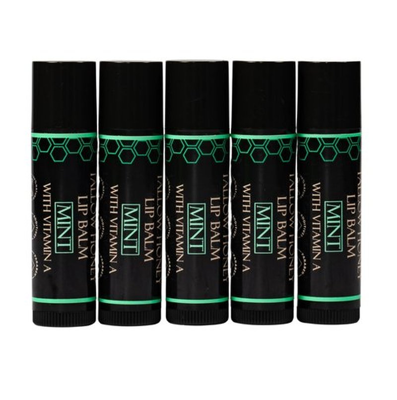 Organic Tallow Lip Balm (5 Pack) - Hydrating With Organic Italian Olive Oil, Pure Grass Fed Tallow, and Beeswax - Long Lasting Lip Therapy (5 Pack, Fresh Mint)
