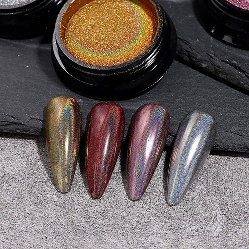16 Colors Chrome Nail Powder Set, Metallic Mirror Effect Holographic Aurora Chameleon Pigment Glitter for Gel Polish Manicure Nail Art Decorations