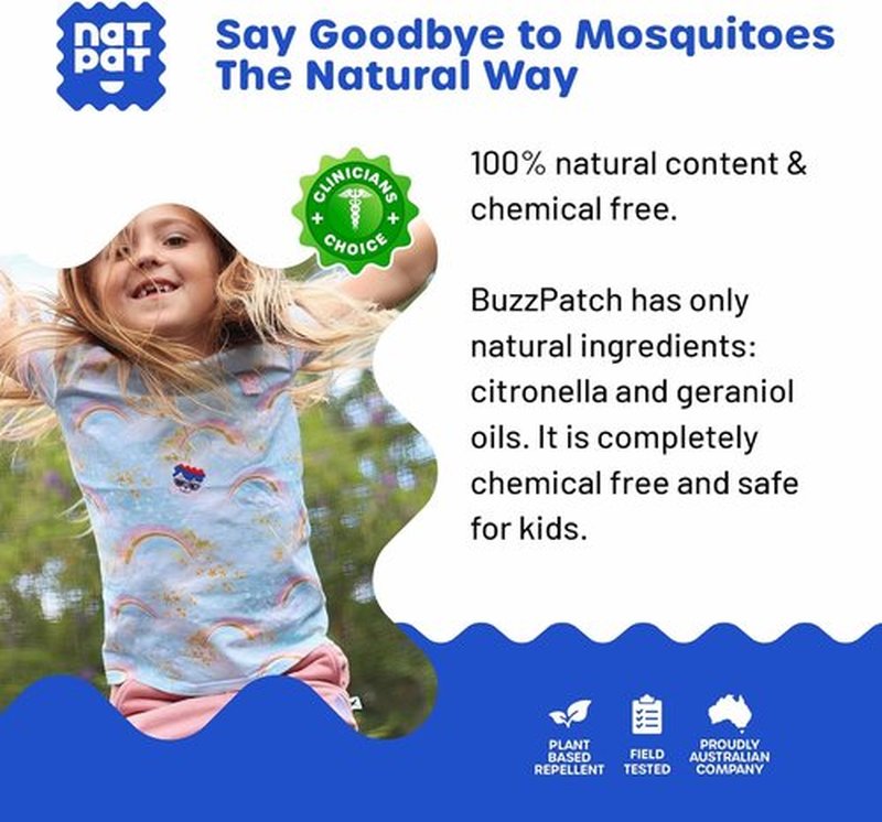 NATPAT Buzz Patch Mosquito Stickers for Kids - All-Natural Citronella, Non-Toxic | 48 Pack